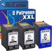 Set van 3x gerecyclede inkt cartridges voor HP 21 & 22 XL