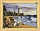 Artstudioclub®  borduurpakketten volwassenen De vuurtoren. stoel en strand 63 × 49cm