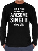 Awesome singer / zanger cadeau t-shirt long sleeves zwart heren L