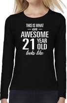 Awesome 21 year / 21 jaar cadeau shirt long sleeves zwart dames 2XL