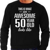 Awesome 50 year - geweldige 50 jaar Abraham cadeau sweater / trui zwart heren -  Verjaardag cadeau / kado sweater S