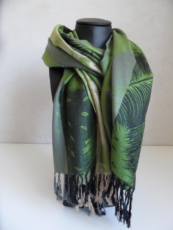 Mooie hippe sjaal pauwen veren lengte 180 cm breedte 70 cm kleuren groen  zwart beige... | bol