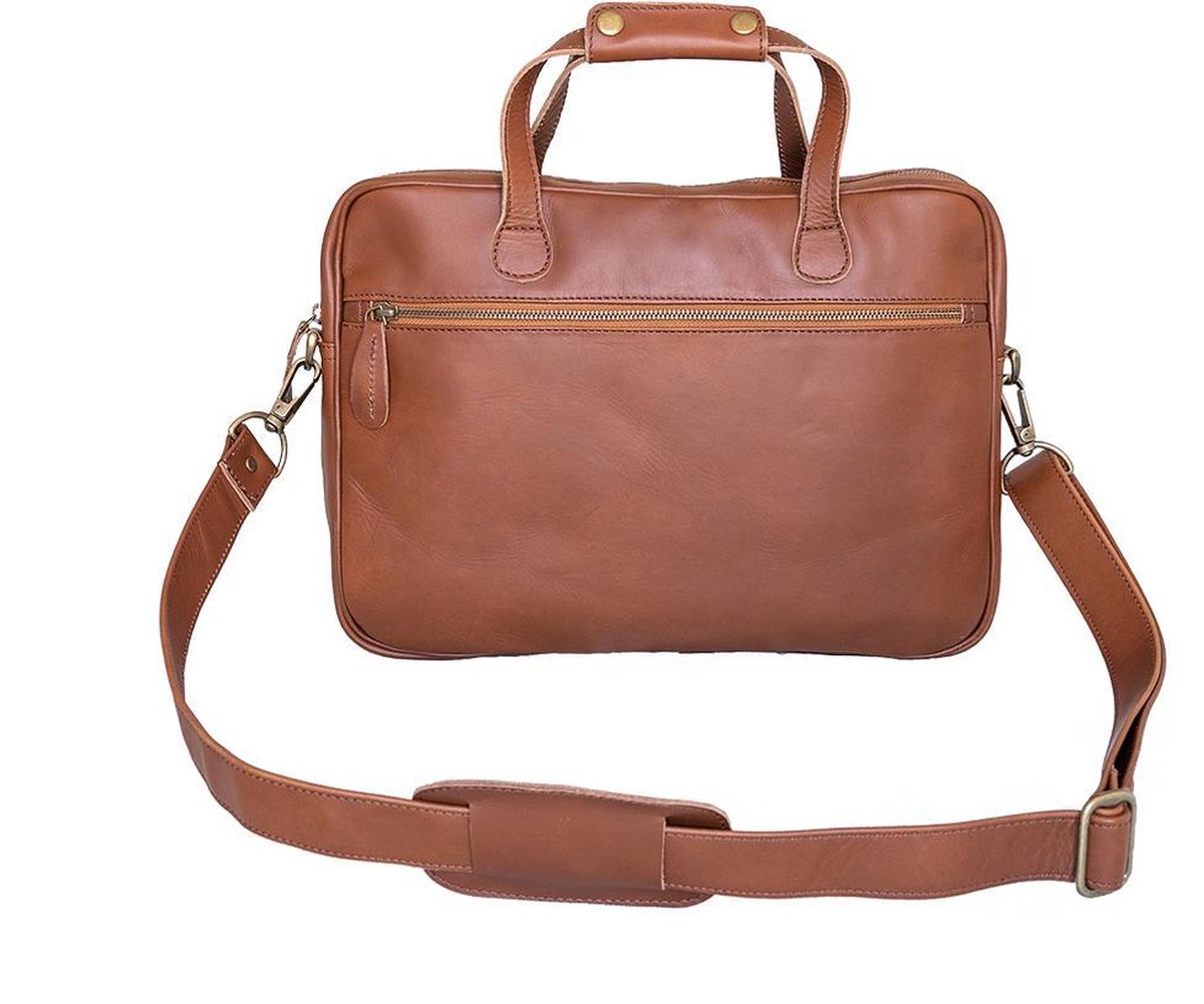 Mr. Business – Messenger bag – Leren Laptoptas 17 inch – Aktetas – Cognac - Bruin