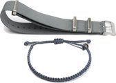 Chibuntu® - Grijze Nato Strap & Armband Set - Nato Strap & Armband collectie - Mannen - Horlogebanden - 20mm bandbreedte  - One-size-fits-all