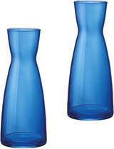Set van 2 stuks donkerblauwe karaffen/vazen 20.5 cm van glas - bloemen vazen donkerblauw