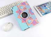 P.C.K. Boekhoesje/Bookcover/Case draaibaar hoesje blauw met rose figuurtjes print geschikt voor Apple iPad 10.2 (2019) MET GLASFOLIE/TEMPEREDD GLASS