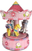 Roze muziekdoosje - Carrousel met Dieren - 15,5 cm