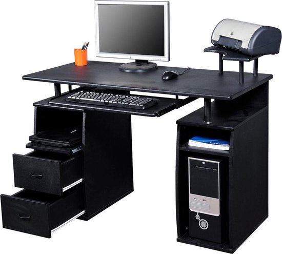 HOMdotCOM Computertafel Bureau zwart | verschillende niveaus en lades | 120  x 55 x 85cm | bol.com