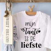 Baby shirtje jongen of meisje tekst mijn tante is de liefste | lange mouw T-Shirt | wit zwart| maat 68