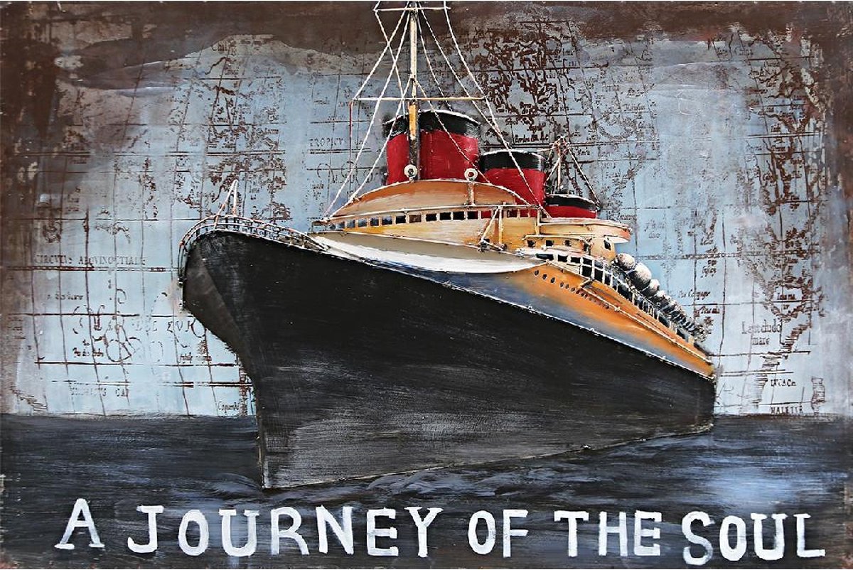 3D Metaalschilderij - Cruiseschip op zee QE2 handgeschilderd - 120 x 80 cm