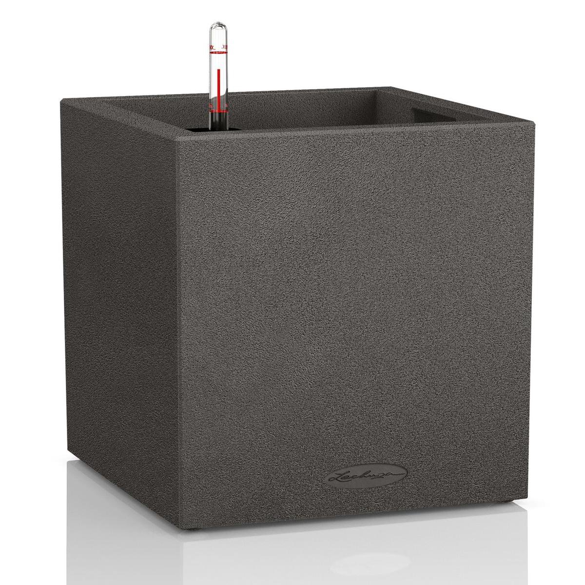 LECHUZA CANTO Stone 40 low - Plantenbak - met uitneembare binnenbak - met bewateringssysteem - ALL-IN-ONE set met LECHUZA-PON - grafietzwart