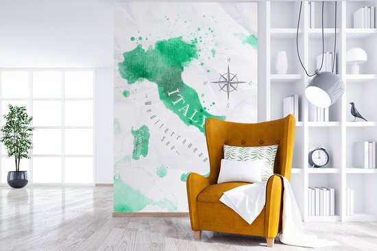 Papier Peint - Papier Papier peint photo Wereldkaart - Aquarelle - Vert - Largeur 170 cm x Hauteur 260 cm