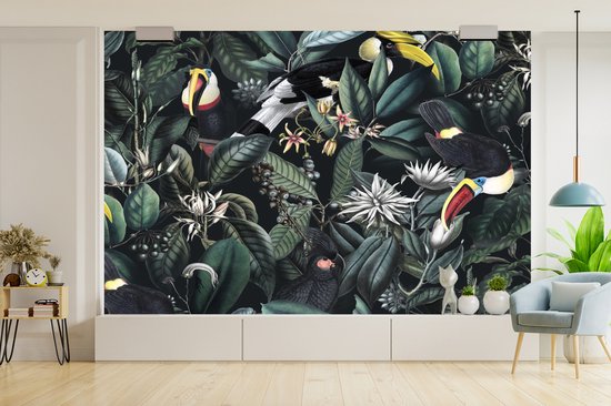 Papier peint - Papiers Papier peint photo Fleurs - Toucan - Feuilles - Largeur 450 cm x Hauteur 300 cm