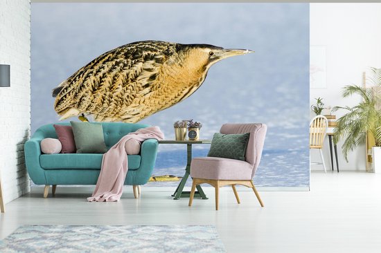 Papier peint photo vinyle - Un butor marche sur la glace largeur 330 cm x hauteur 220 cm - Tirage photo sur papier peint (disponible en 7 tailles)