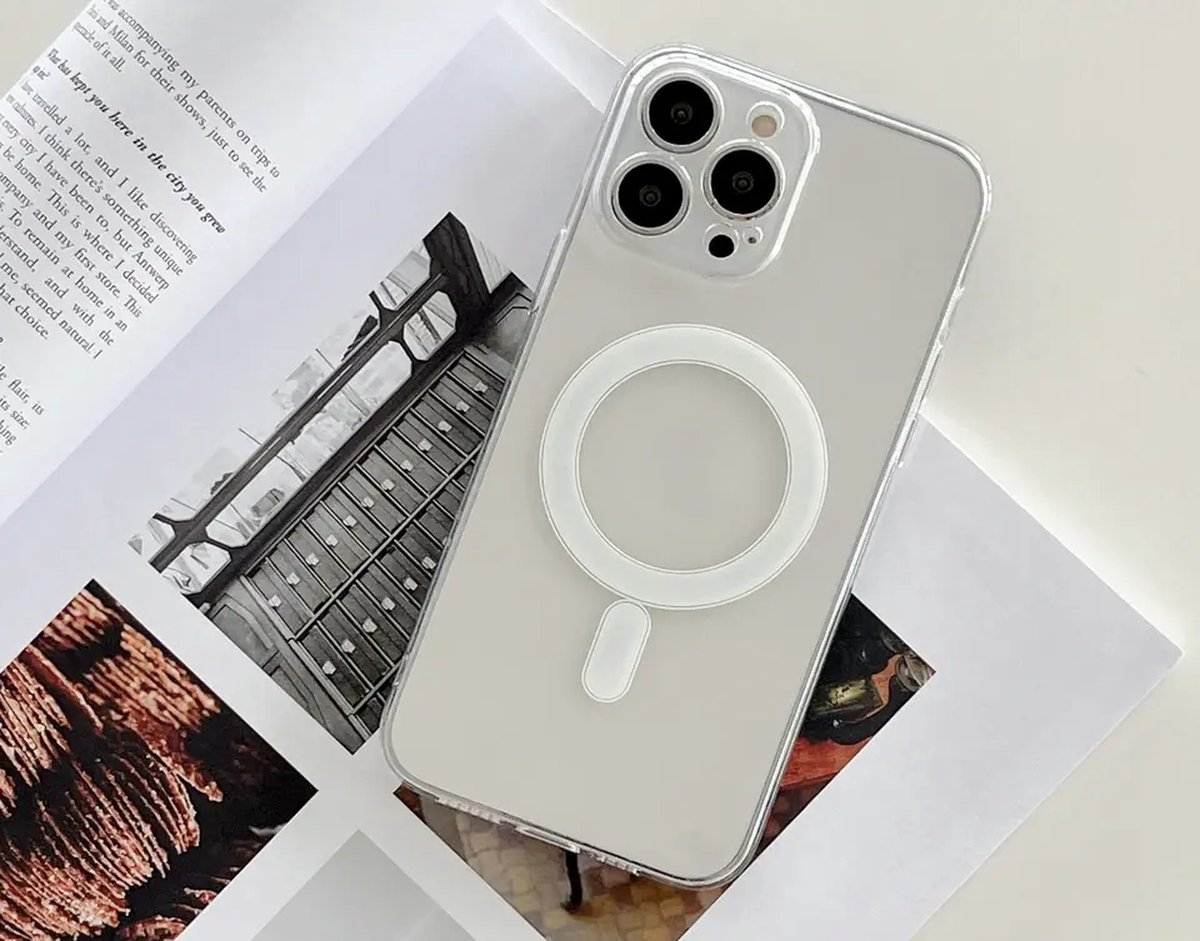 Fashion Case Apple iPhone 14 Pro Max White Cover met MagSafe Transparant