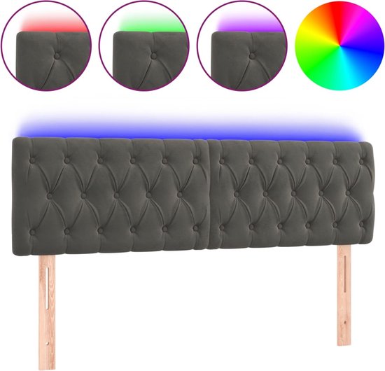 vidaXL Tête de lit LED Velours Gris foncé 144x7x78/88 cm
