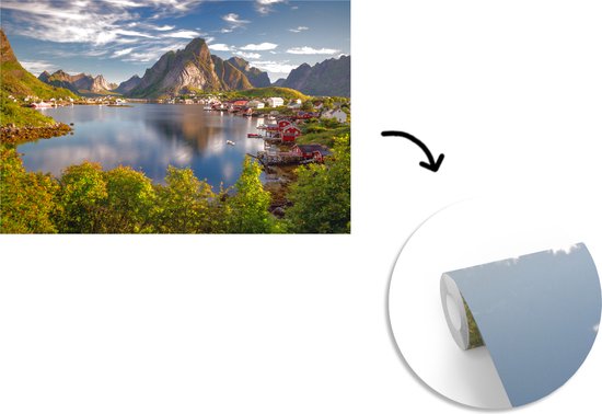 Papier peint - Papier peint Papier peint photo Village au bord d'un lac de montagne - Largeur 330 cm x hauteur 220 cm