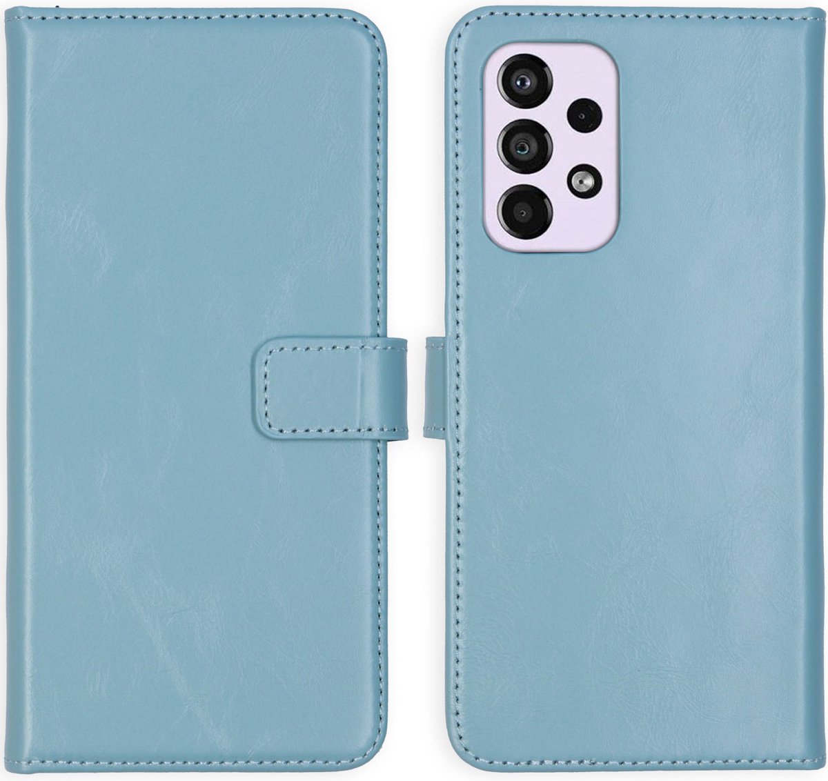 Selencia Hoesje Geschikt voor Samsung Galaxy A33 Hoesje Met Pasjeshouder - Selencia Echt Lederen Bookcase - lichtblauw