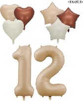 Snoes XXL Cijfer ballon 12 – Nude Kleur Satijn Caramel Nummerballon