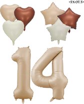 Snoes XXL Cijfer ballon 14 – Nude Kleur Satijn Caramel Nummerballon