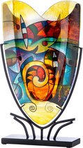 Artwork - glazen vaas in standaard XL - handgemaakt - 10x35x58 - glas - decoratie vaas