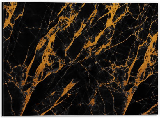 Dibond - Zwart met Oranje Marmer - 40x30 cm Foto op Aluminium (Met Ophangsysteem)