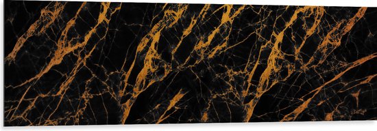 Dibond - Zwart met Oranje Marmer - 150x50 cm Foto op Aluminium (Met Ophangsysteem)