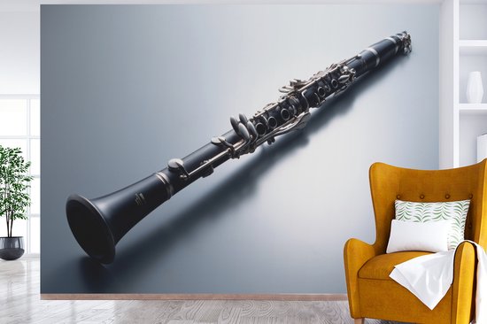 Papier peint Papier peint photo en vinyle - Une clarinette sur fond gris largeur 330 cm x hauteur 240 cm - Tirage photo sur papier peint (disponible en 7 tailles)