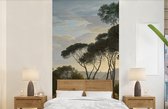 Behang - Fotobehang Italiaans landschap met parasoldennen - Schilderij van Hendrik Voogd - Breedte 120 cm x hoogte 240 cm