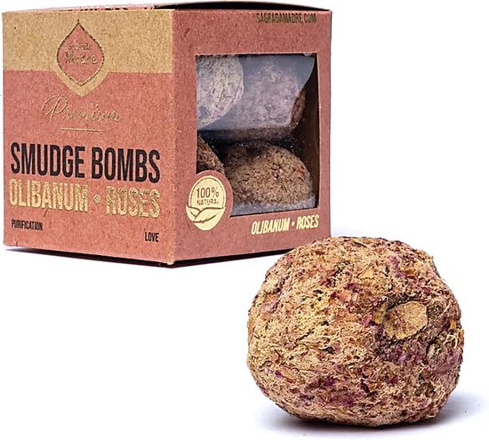 Smudge ballen (smudge bombs) premium, Olibanum en roos, Sagrada Madre, 8 stuks