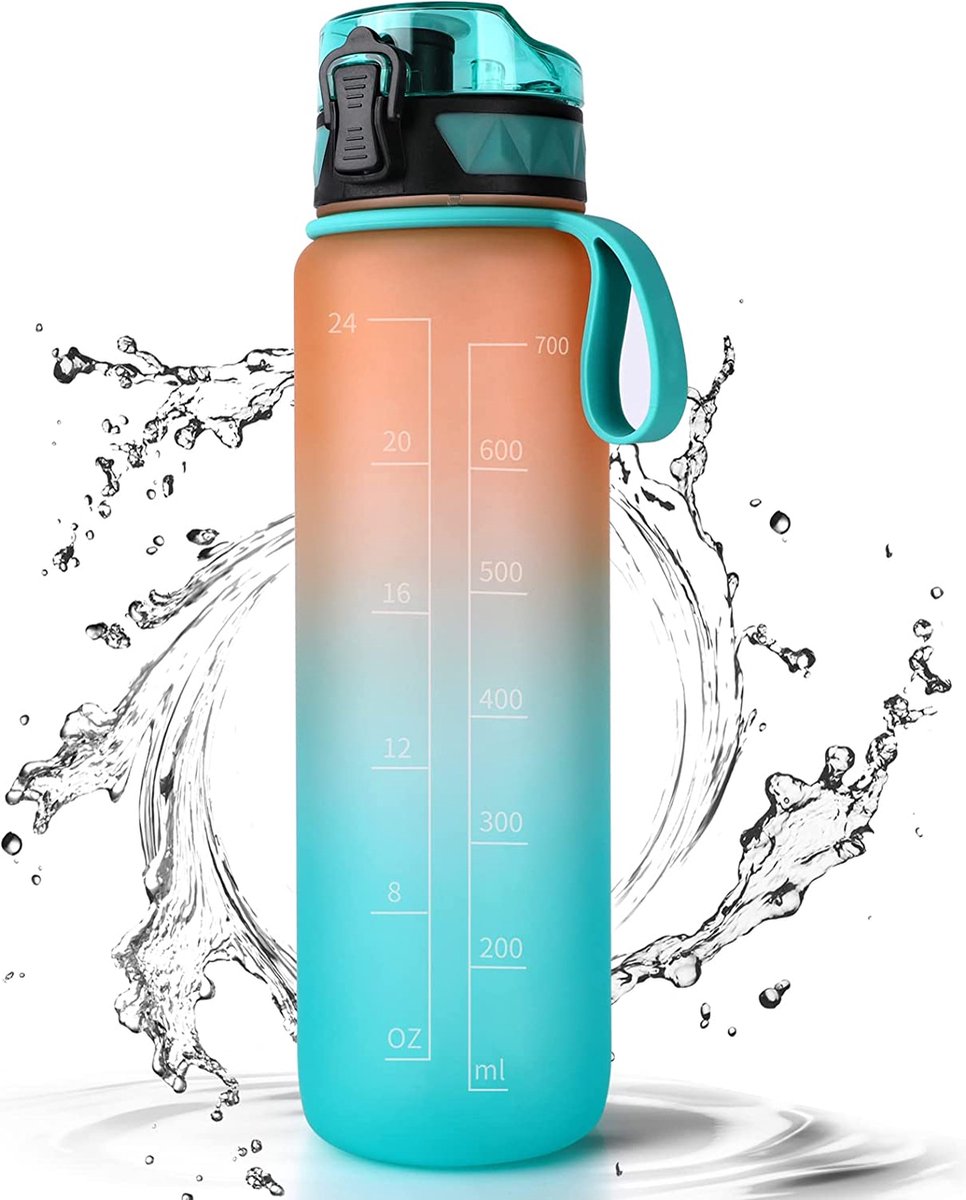 Fretree Sportwaterfles - Orange Green - 1L lekvrije design waterfles - BPA-vrije Tritan plastic drinkfles voor kinderen en volwassenen - sport, wandelen, fitnessruimte, outdoor, fietsen, school en kantoor