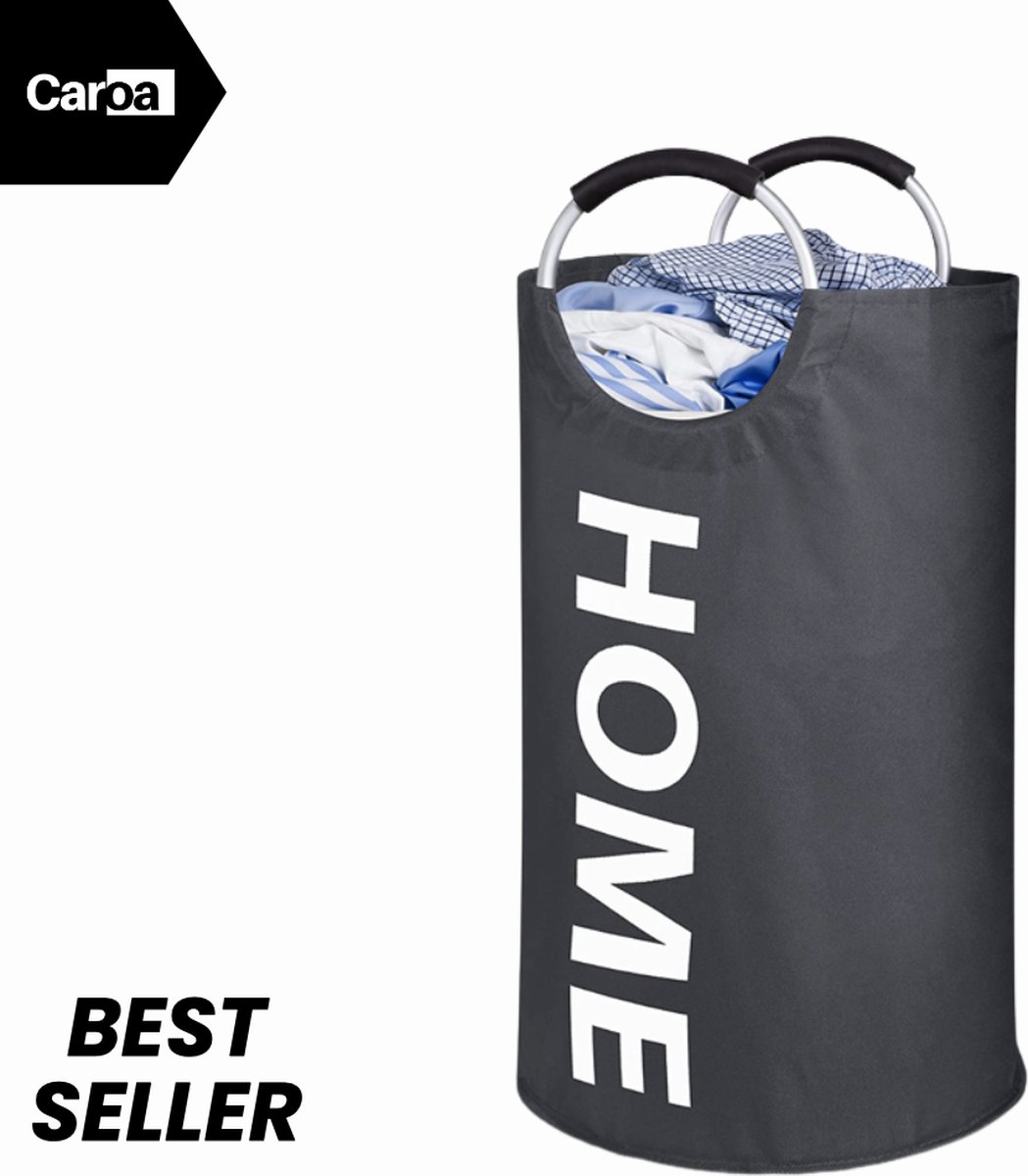 Caroa - wasmand - wassorteerder - wasmanden - wasbox - wasmand met deksel - wasmand zwart - laundry bag - 82L