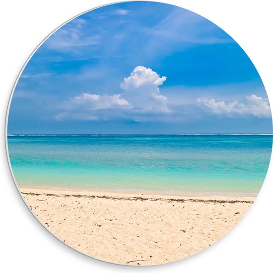 PVC Schuimplaat Muurcirkel - Wit Strand met Helderblauwe Oceaan - 30x30 cm Foto op Muurcirkel (met ophangsysteem)