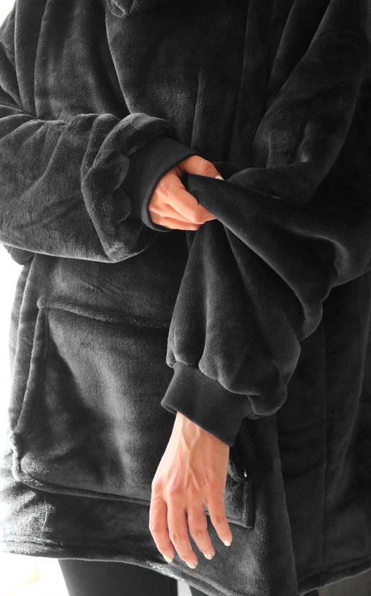 Sweat à capuche en molleton - Plaid avec manches - Zwart - Taille unique unique - Femme et Homme