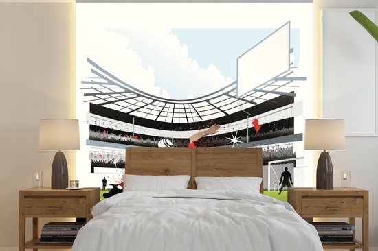 Papier peint photo vinyle - Une illustration d'un tir dans le stade de football largeur 280 cm x hauteur 280 cm - Tirage photo sur papier peint (disponible en 7 tailles)