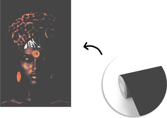 Papier peint - Papier peint photo Femme - Foulard - Marron - Largeur 160 cm x hauteur 240 cm