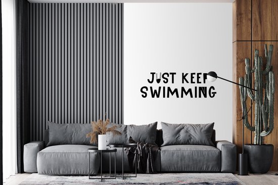 Illustration pour enfants avec une citation 'Continue de nager' sur fond blanc 200x300 cm