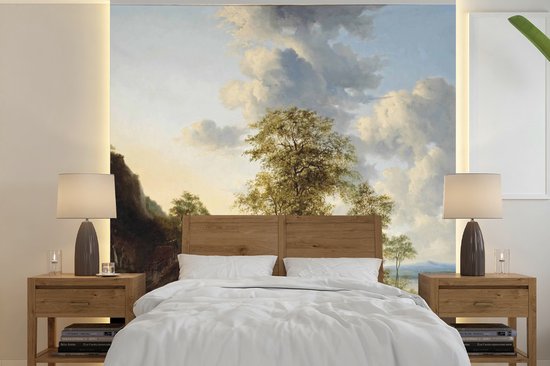 Behang - Fotobehang Rivierlandschap met boeren en vee - Schilderij van G.J.J Van Os - Breedte 260 cm x hoogte 260 cm