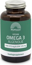 Mattisson - Vegan Algenolie Omega 3 500 mg - DHA 375 mg & EPA 125 mg - Vegan Voedingssupplement - 120 Capsules