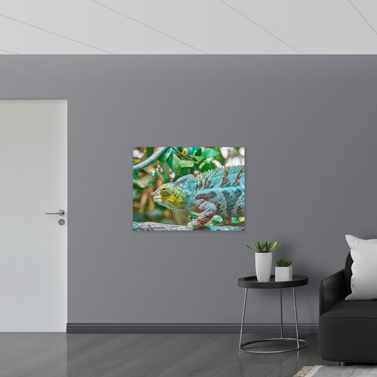 WallClassics - Poster Glanzend – Panterkameleon in de Natuur - 100x75 cm Foto op Posterpapier met Glanzende Afwerking