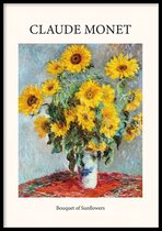 Poster Bouquet of Sunflowers - 30x40 cm - Vintage poster -Geschilderd door Claude Monet - Schilderkunst - Beroemde Schilder - Exclusief fotolijst - WALLLL