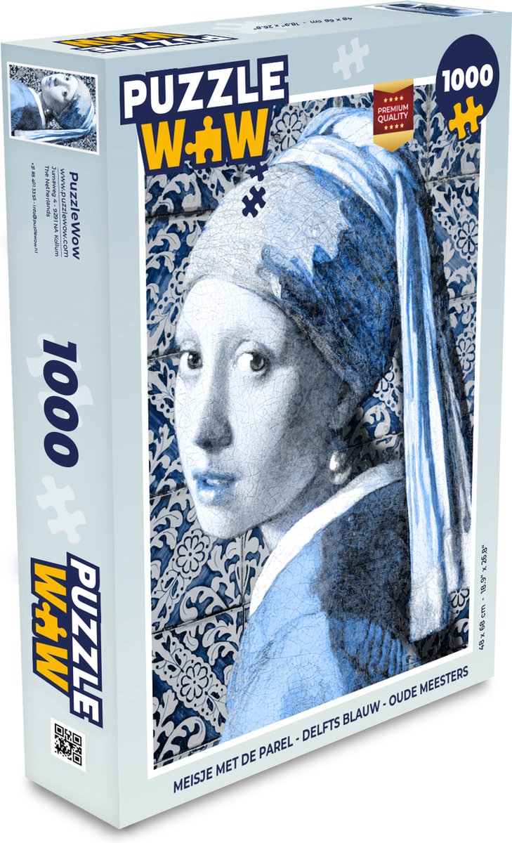 Puzzel Meisje met de parel - Delfts blauw - Oude meesters - Legpuzzel - Puzzel 1000 stukjes volwassenen - PuzzleWow