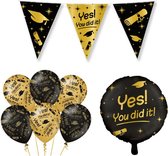 Classy Party - Yes! You did it - Geslaagd versiering pakket - Vlaggenlijn - Ballonnen - Folieballon - Zwart/Goud