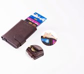 Figuretta© Leren Cardprotector - Pasjeshouder - Creditcardhouder met papier en muntgeldvak - Triple Fold- Donkerbruin