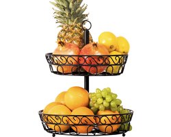 Chefarone Fruit Etagère 2 Laags - Fruitmand - Fruitschaal - Groentemand - Opberger - Metaal - Zwart