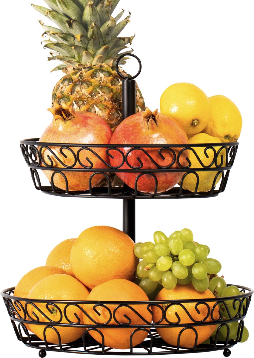 Chefarone Fruit Etagère 2 Laags - Fruitmand - Fruitschaal - Groentemand - Opberger - Metaal - Zwart