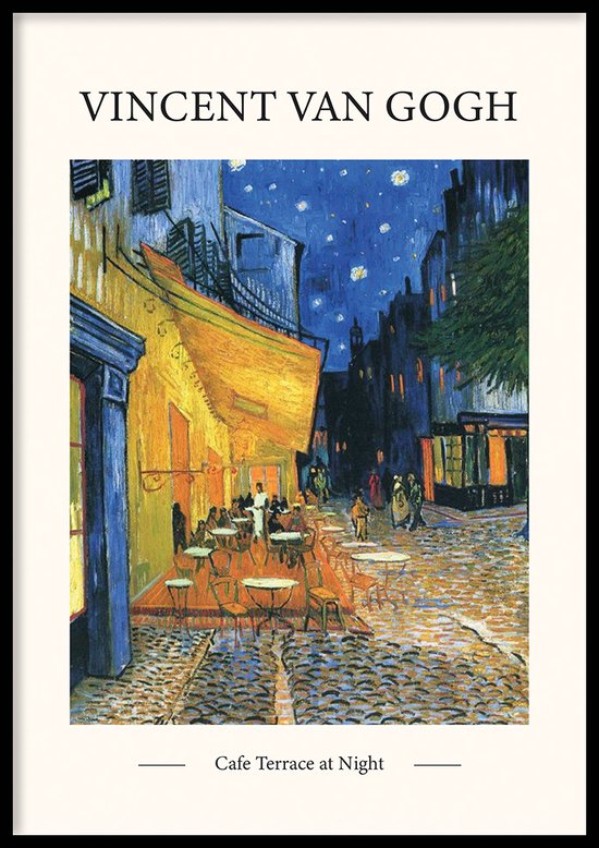 Poster Cafe Terrace At Night - 30x40 cm - Geschilderd door Vincent van Gogh - Schilderkunst - Beroemde Schilder - Exclusief fotolijst - WALLLL
