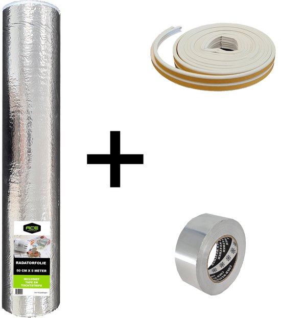 Radiatorfolie + Tape + Tochtstrip 6m - 50cm × 5m - Incl. 10 meter Aluminiumtape - Verlaag je gasverbruik - Dubbele isolatie - 50cm × 5m - 2.5m² - Verduurzaampakket