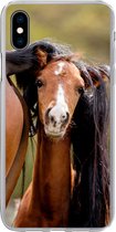 Geschikt voor iPhone Xs hoesje - Paarden - Natuur - Bruin - Siliconen Telefoonhoesje