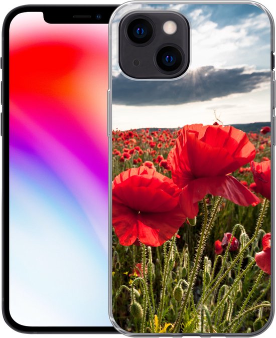 Coque pour iPhone 13 mini - Coquelicots contre un ciel d'orage dramatique - Coque en Siliconen pour téléphone